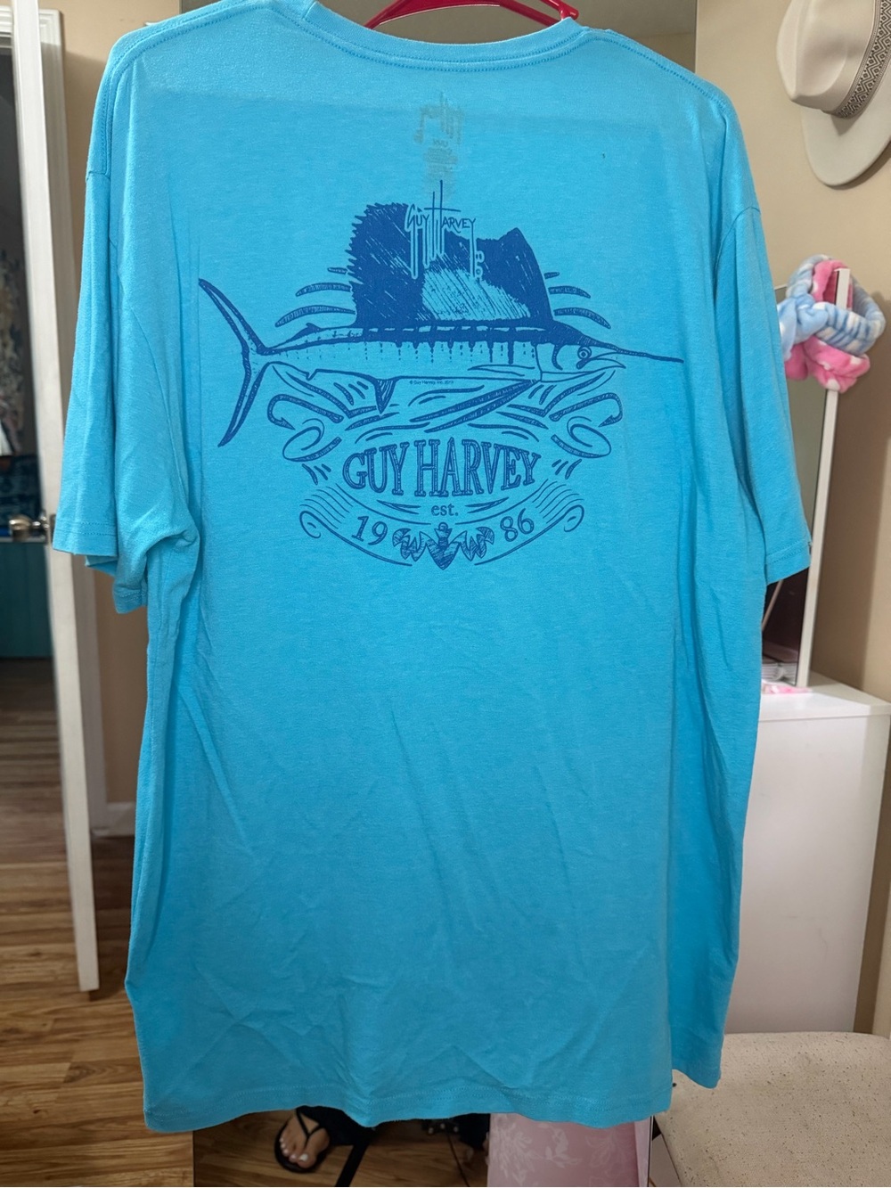 Guy Harvey Turquoise Short-Sleeve Tee with Navy Sailfish Graphic